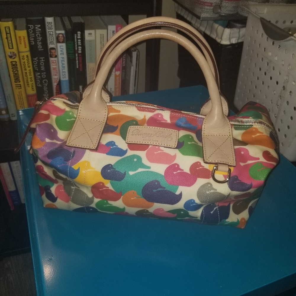Dooney & Bourke Wonder Ducks canvas medium duffle satchel bag EXCELLENT COND.